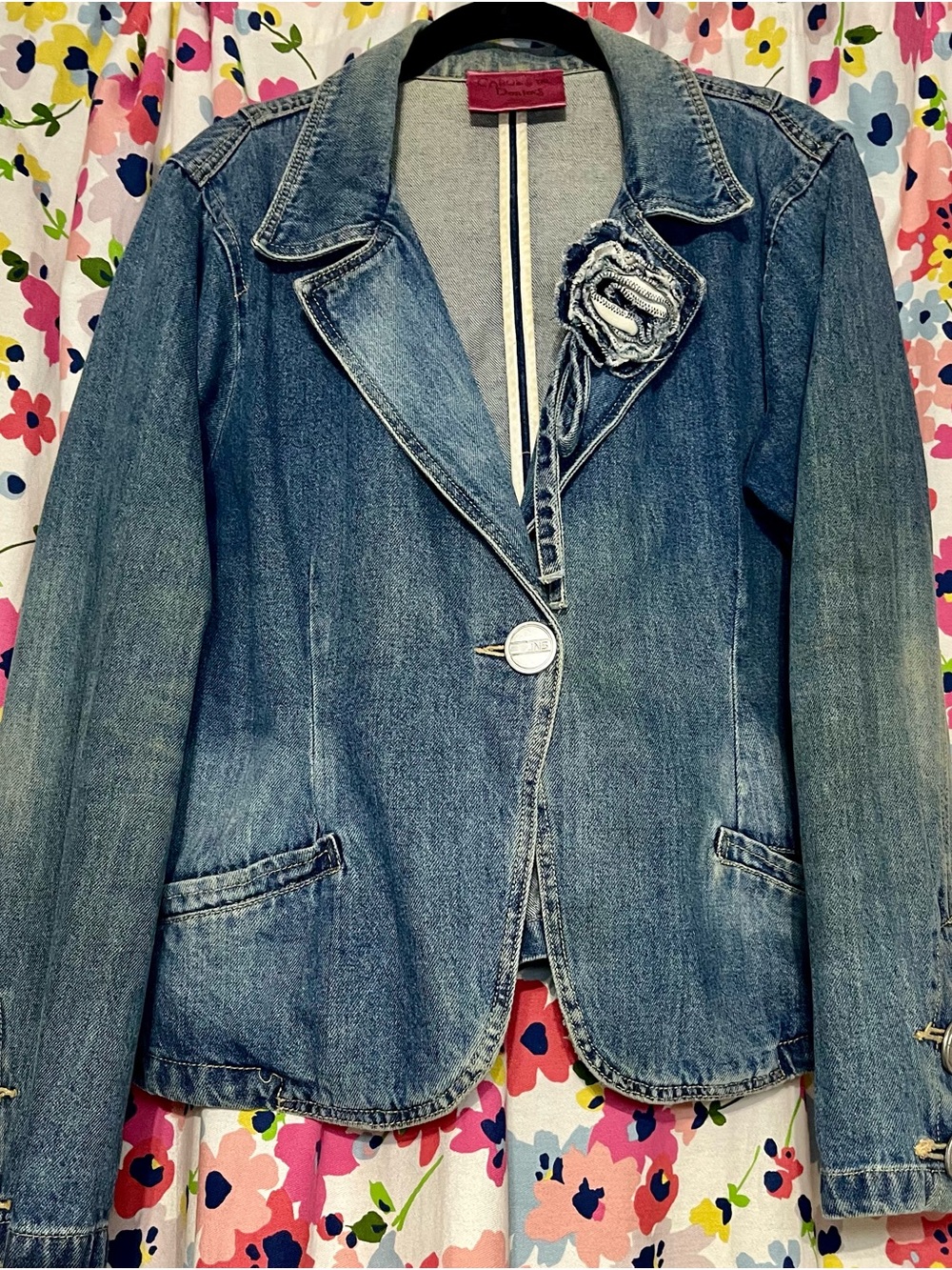Women's Carols Denim Blazer Jacket Size XL 100% cotton Vintage Y2K